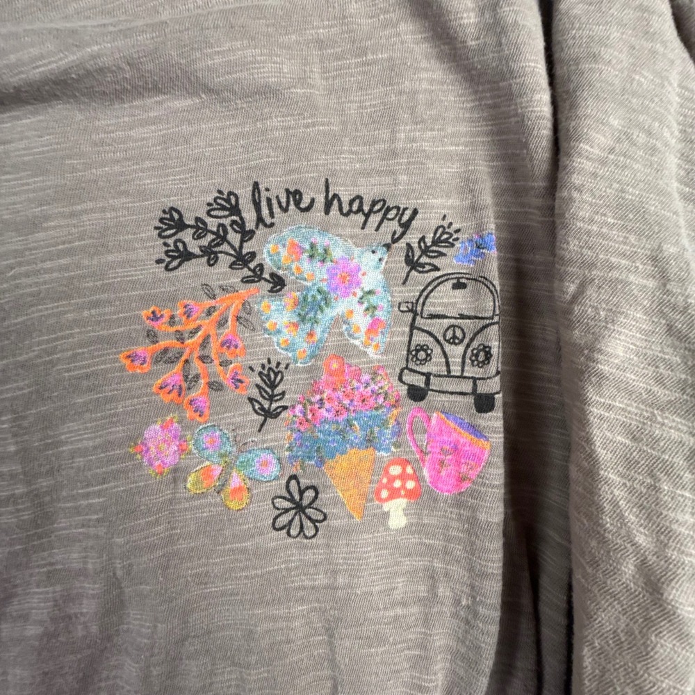 Natural Life Cotton Doodle Tee Ash Tan Oversized Boho Long Sleeve Top Large - Picture 5 of 8